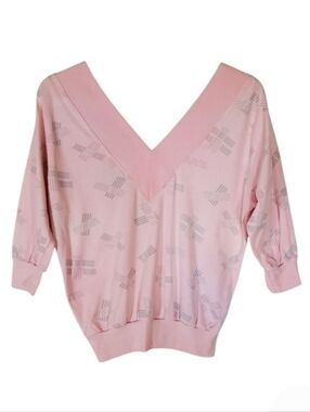 1029 * Retrospective Vintage Double V Neck Pullover Top Pink Gray Size S 80s